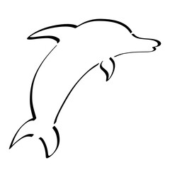 silhouette of a dolphin on a white background, black abstract contour © YuliaRafael Nazaryan