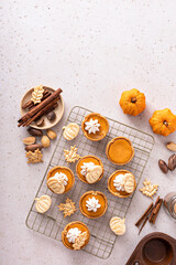 Mini pumpkin pies with wipped cream and cinnamon © fahrwasser
