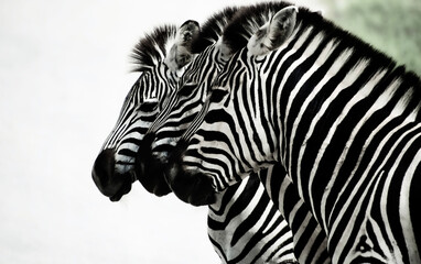 Fototapeta na wymiar three zebras in profile