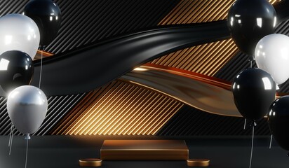 3D rendering of blank product background for cream cosmetics Modern black podium background