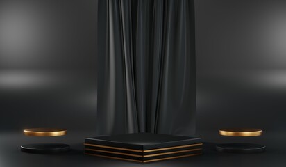 3D rendering of blank product background for cream cosmetics Modern black podium background