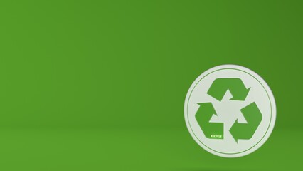 Recycle icon 3d illustration. Recycling symbol on green background 3d render.
