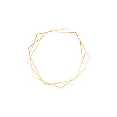 Geometric Golden Frames. Metallic polyhedron, art deco style for wedding invitations, Polygonal Vintage Frames for Invitation Template.