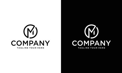 Logo M letter circle sign company icon vector design on a black and white background.