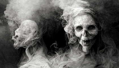 Abstract, surreal, creepy skull of smoke.Digital art