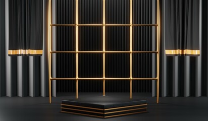3D rendering of blank product background for cream cosmetics Modern black podium background