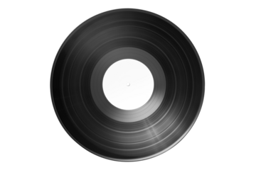 Top view of Vinyl record with bank label isolated