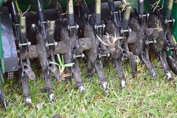 Lawn Aerator core with grass plugs shown