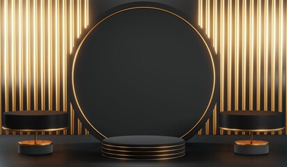 3D rendering of blank product background for cream cosmetics Modern black podium background