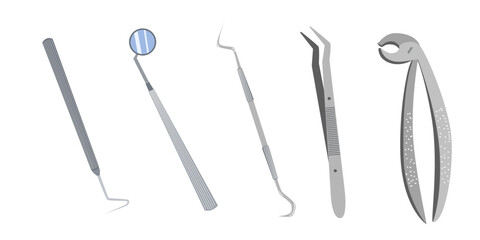 A set of dental instruments. Vector illustration in a flat style.
