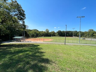 Baseball softball field on a blue sky day with copy space