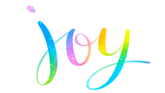 JOY brush lettering with bright and colorful watercolor texture on transparent background