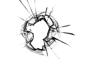 Photo of broken glass with cracked texture on a white background. For design.