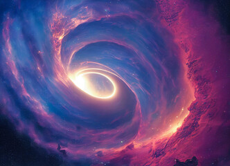 Nebula spiraling around a black hole