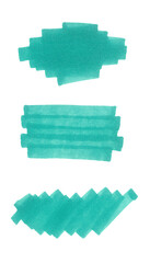 Set of blue stains of different shapes. Blue spots isolated on white background. Strokes drawn with markers. Element for design