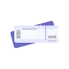 Vector illustration of airline ticket. Boarding pass in flat style on abstract gradient background with paper airplane. Travel, airplane booking, planning a vacation and tourism concept.	