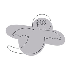 Ghost drawn with single line with grey color spot. Minimalism. Vector illustration.