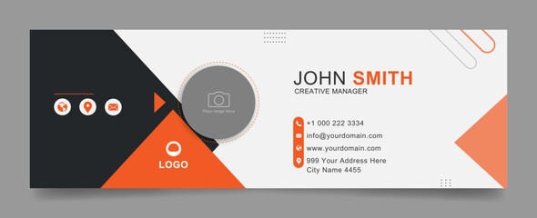 Modern and minimalist email signature or email footer with creative layout and orange shape design