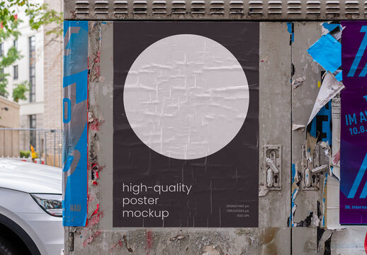 Street Glued Outdoor Poster on White Wall Mockup