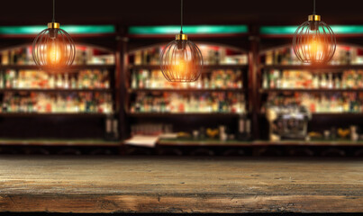 Desk of free space and bar interior. 