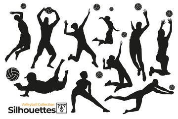 Isolated silhouettes of volleyball. Players practicing sport. © AlexInkfusion