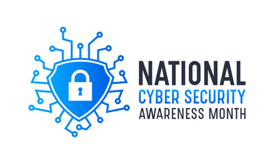 National cyber security awareness month is observed every year in october. Cyber security banner vector isolated on white background. Concept design for poster, greeting card and banner website.