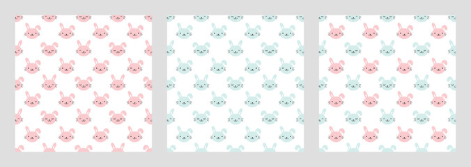 Seamless pattern with happy hares or rabbits. Texture, background, wallpapers, endless ornament, repeating print. Baby Character for Infant clothing design, printing, fabric, textiles, decoration