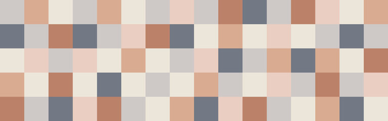 Trendy vector abstract geometric background with squares in retro scandinavian style, seamless cover pattern. Graphic pattern of simple shapes in pastel brown colors, abstract mosaic.