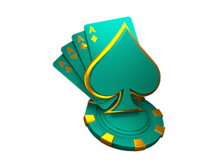 Casino cards poker blackjack baccarat 3d icon. Casino game chips, bet cards, bet items poker chips. Png item, transparent background.