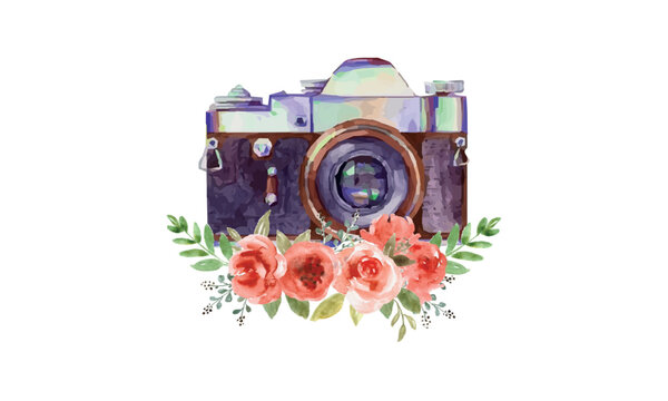 watercolor camera illustration. watercolor abstract background