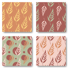 Set of seamless pattern of autumn leaves. Autumn color palette.