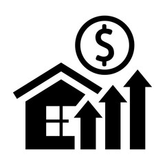 House investment growth icon. Real estate. Property value. Vector icon isolated on white background.