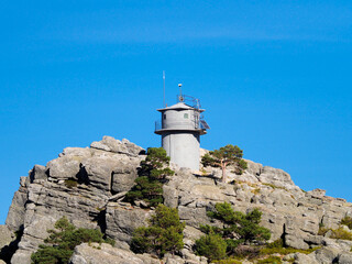 Fire watch tower in the Lagunas Glaciares de Neila Natural Park, Pe&ntilde;a Acute.