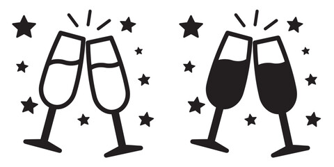 ofvs128 OutlineFilledVectorSign ofvs - champagne glasses vector icon . new year . happy anniversary . isolated transparent . black outline and filled version . AI 10 / EPS 10 . g11466 - obrazy, fototapety, plakaty