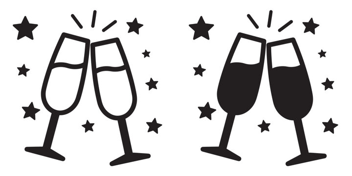ofvs128 OutlineFilledVectorSign ofvs - champagne glasses vector icon . new year . happy anniversary . isolated transparent . black outline and filled version . AI 10 / EPS 10 . g11466