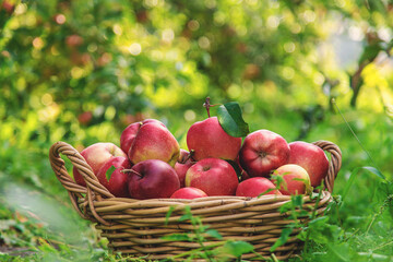 A male farmer harvests apples. Selective focus.