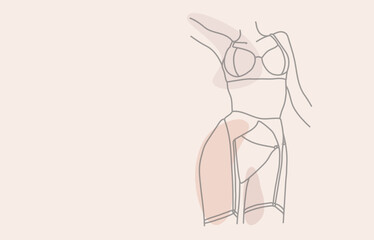 Minimalist line art female figure. Simple body positive elegant poster. Woman body vector