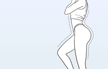 Minimalist line art female figure. Simple body positive elegant poster. Woman body vector