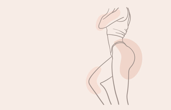 Minimalist line art female figure. Simple body positive elegant poster. Woman body vector