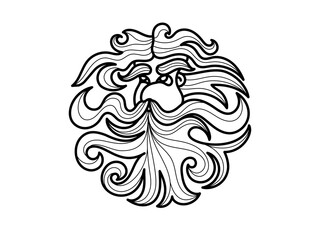Vector stylized drawing. Head of the God of wind, water, nature. Poseidon or Goblin.