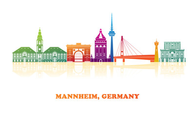 Colourfull Skyline panorama of city of Mannheim, Germany - vector illustration - obrazy, fototapety, plakaty