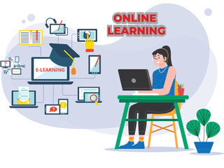Fototapeta premium This image is for electrical learning or E-learning. Students can do online classes. Modern technology helps to learn online and to join online classes with computers and mobile using the internet.