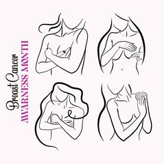 cute pink and purple  breast cancer awareness female nude body liner style illustration art for social media post