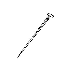 Sewing pin line art. Fabric fastening. Tool of a tailor, dressmaker. Hand embroidery. Hand drawn vector illustration.