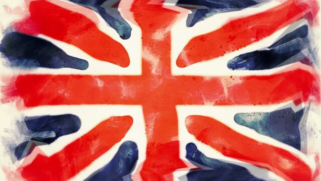 animation of moving flag of Great Britain in watercolor style
