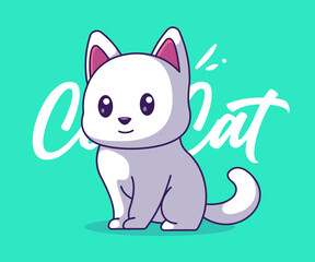 Cute Cat Sitting Cartoon Vector Icon Illustration.