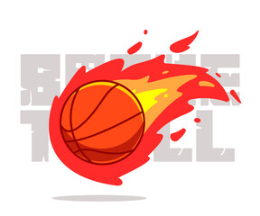 Vector illustration of a burning basketball, flaming basketball, energy all around.
