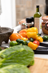 Ingredients to prepare hot sauce on a table