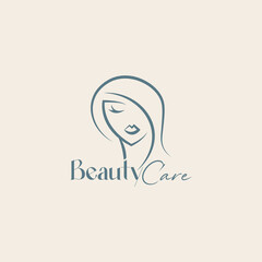 Woman beauty care logo vector icon illustration line outline monoline