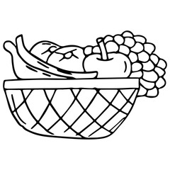 Fruit Basket Coloring Page For Kids, Vector illustration Ai File And Image